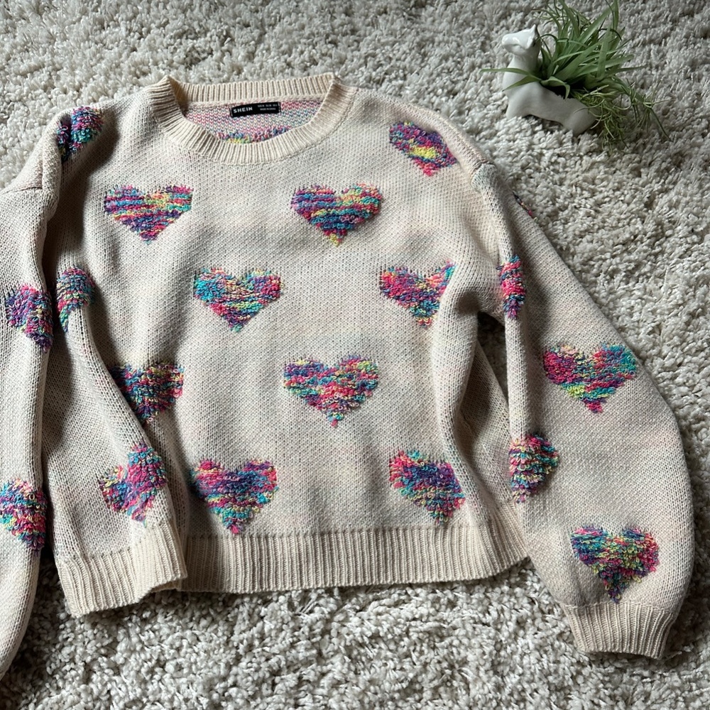Vintage stitch y2k cheesy hippie heart patch indie thickknit bell sleeve… - Picture 4 of 4